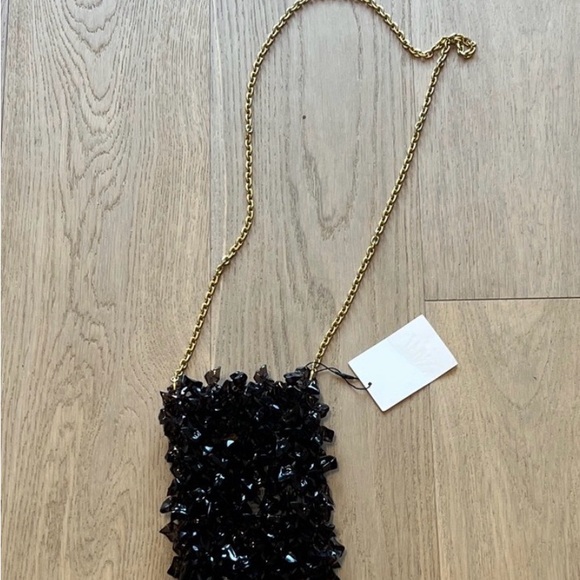 Zara Handbags - NWT $59 Zara Black Glossy Textured Black Crystal Handbag with Gold Chain